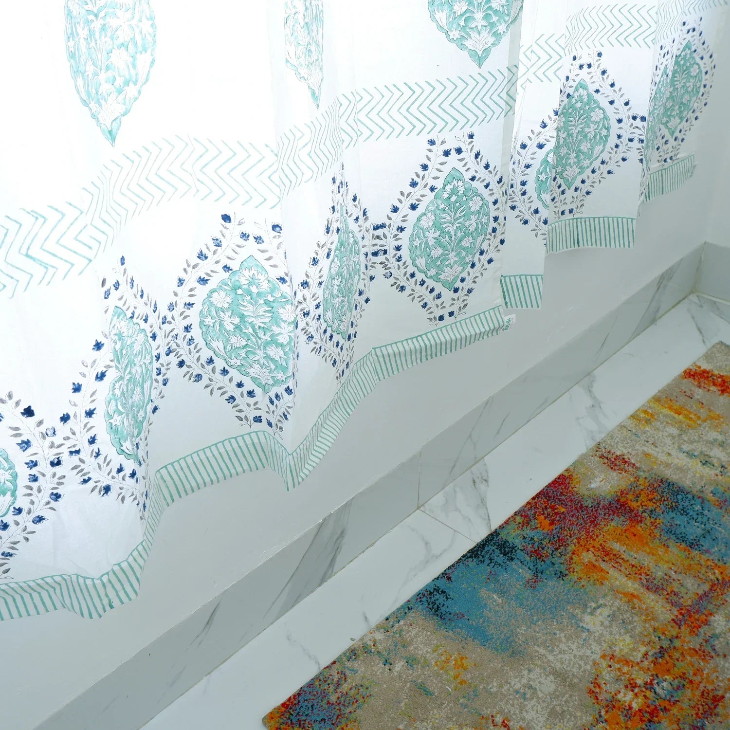 Hand Block Print Cotton Daylight Curtains - Mewar - Tarvik